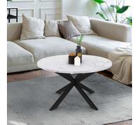Table basse ronde ALASKA 70 cm plateau effet marbre blanc et pied araignée métal noir