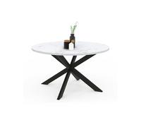 Table basse ronde ALASKA 70 cm plateau effet marbre blanc et pied araignée métal noir