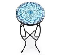 Table basse ronde avec mosaïque artisanale-Polyvalente comme table de salon | Couchtisch & Lesetisch, petite table de côté à cadre métal noir, pour salon, couloir, chambre, coin lecture & décoration
