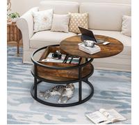 Table Basse Ronde - avec Plateau Relevable Rangement caché - Table d'appoint - 80 x 80 x 47cm