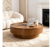 Table Basse Ronde avec Rangement Dissimulé,Marron,100cm | Plateau Et Base Épais,Table d'Appoint Moderne Bois Pour Cocktail Au Centre Pour La Maison,Appartement