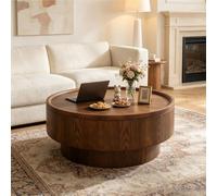 Table Basse Ronde avec Rangement Dissimulé,Marron,77.97cm | Table d'Appoint En Forme De Tambour Et Couvercle Amovible,Plateau Et Base Épais,Pour Cocktail Au Centre Pour La Maison
