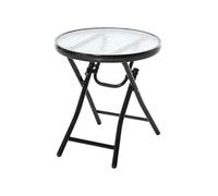 Table basse ronde bistro de jardin Ø 45 x 50H cm pliable métal époxy noir plateau verre trempé