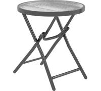 Table basse ronde bistro de jardin ? 60 x 50H cm pliable mšŠtal noir plateau verre trempšŠ noir