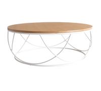 Table basse ronde bois clair chêne et métal blanc d80 cm lace