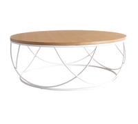 Table basse ronde bois clair chêne et métal blanc D80 cm LACE