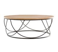 Table basse ronde bois clair chêne et métal noir D80 cm LACE