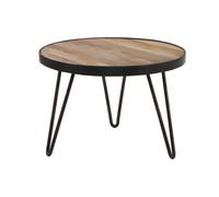 Table basse ronde industrielle bois manguier massif et métal noir D50 cm ATELIER