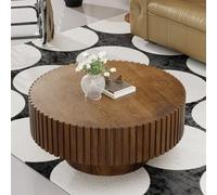 Table Basse Ronde cannelée de 31,5 Pouces, B Brown 31.5in | Table basse ronde style Mid-Century pour salon, table d'appoint ronde chic pour petits espaces, montage facile