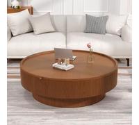 Table basse ronde de 39,37 po en forme de tambour, avec rangement,E 39.37in | Table basse ronde, moderne et originale, dotée d'un pied central robuste ; table d'appoint pour le salon ou un appartement