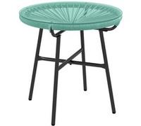 Table basse de jardin - Outsunny - ronde résine aspect rotin plateau verre trempé - métal - Ø 50x50cm - vert