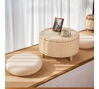 Table Basse Ronde De Style Japonais en Rotin Naturel Tressé À La Main avec Rangement, Idéale pour Le Salon, La Chambre Et Le Balcon.
