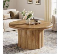 Table Basse Ronde - Diamètre 80 cm - Tribesigns - avec Base de Tambour Cannelée - Table d'appoint - Marron