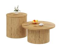 Table basse ronde double - Naturel - MDF - 75x75x36 cm - 50x50x50,5 cm - Design nordique - Coins arrondis