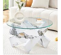 Table basse ronde - DREAMMESPACE - 79x79x45cm - MDF et verre - Design original - Blanc