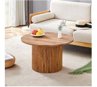 Table basse ronde effet bois avec base cannelée et structure en métal