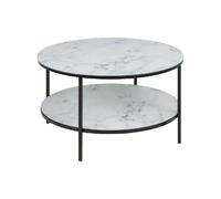 Table basse ronde effet marbre en verre et métal 2 niveaux - L.80 cm x H. 45 cm - Noir et blanc