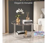 Table basse ronde en acrylique transparent, 30 cm/40 cm de largeur x 35 cm de hauteur, 2 niveaux de rangement, table de centre moderne facile à assembler pour le salon ou le bureau A,BPMMA