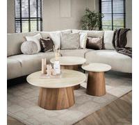 Table basse ronde en bois et céramique MARTIN4 (lot de 3)