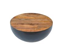 Table basse ronde en bois massif et métal D90 cm - Tajy - Maison Pavane