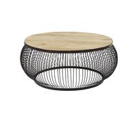 Table basse ronde en manguier massif et métal noir D98 98x44x98cm Beige