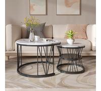 Table basse ronde en marbre, ensemble de 2 tables basses modernes, table basse en MDF, table de canapé, table gigogne, table d'appoint avec cadre en métal pour le salon, la chambre, le balcon, le bure