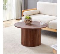 Table basse ronde en MDF finition noyer avec base cannelée et cadre métal