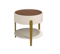 Table basse ronde en noyer, bois MDF beige et pieds en acier inoxydable poli doré - Ø52 x 50 cm - 2150 ANGEL CERDA