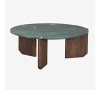 Table basse ronde en pierre naturelle et bois de manguier Lavinia Bois Foncé Ø85 cm