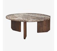 Table basse ronde en pierre naturelle et bois de manguier Lavinia Bois Foncé Ø85 cm