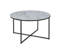 Table basse ronde en verre effet marbre - Diam. 80 cm - Blanc et Noir