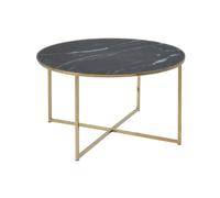 Table basse ronde en verre effet marbre - Diam. 80 cm - Doré et Noir