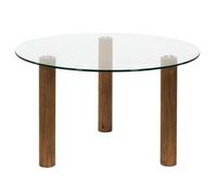 Table basse ronde en verre trempé pieds en hévéa - INAYA