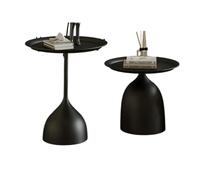 Table basse ronde Ensemble de tables d'appoint gigognes rondes 2 pièces | For les petits espaces, support de plateau de café et de chevet d'accent minimaliste, extrémité en métal moderne(Black)
