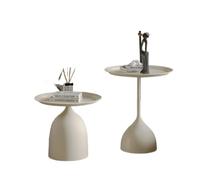 Table basse ronde Ensemble de tables d'appoint gigognes rondes 2 pièces | For les petits espaces, support de plateau de café et de chevet d'accent minimaliste, extrémité en métal moderne(WHITE)