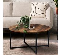 IDMarket Table basse ronde HAWKINS 80 cm bois foncé design industriel