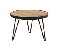 Table basse ronde industrielle bois manguier massif et métal noir D50 cm ATELIER