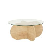 Table basse ronde Luminix en verre et bois - Beige