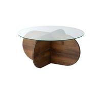 Table basse ronde Luminix en verre et bois massif - Marron foncé