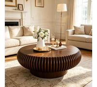 Table Basse Ronde Minimaliste Moderne de 31,49 Pouces,B 31.49in | Table basse moderne en forme de tambour - Motif en relief circulaire, table d'appoint cannelée en bois avec texture naturelle