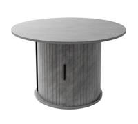Table basse ronde 80 cm porte coulissante aspect béton avec espace de rangement