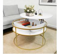 Table Basse Ronde Moderne, Table Basse À Plateau Relevable pour Salon, Table en Bois avec Rangement Caché et Plateau Relevable