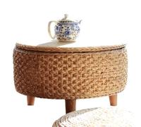 Table Basse Ronde Petit Tissage en Rotin De Style Japonais Table À Café avec Espace De Rangement, Accueil De Bureau Fait À La Main Table D'appoint, Cadeau d'anniversaire (Color : Primary Color, S :