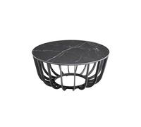 Table Basse Ronde Plateau Céramique Marbré Cadre Métal Gris Anthracite - KLODIE -