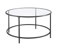 Table Basse Ronde pour Salon Petite Table Stylée Plateau en Verre Pieds en Acier 84 x 45,5 cm Noir
