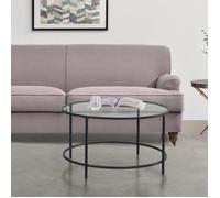 Table Basse Ronde pour Salon Petite Table Stylée Plateau en Verre Pieds en Acier 84 x 45,5 cm Noir
