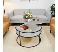 TABLE BASSE RONDE RÉGLABLE EN HAUTEUR - HOMEWELL - AVEC GRANDE CAPACITÉ DE RANGEMENT - 80*80*47CM - GRIS