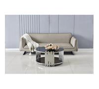 Table Basse ronde STICK Chrome et plateau en verre MARBRE NOIR D90 H45 cm