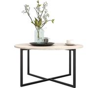 Table basse ronde, table d'appoint, table de canapé, table de salon, piètement en métal et plateau en bois, style industriel et scandinave, table de salon, moderne, noire.