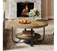 Table Basse Ronde - Tribesigns - 80 x 80 x 45 cm - 2 niveaux avec étagère de Rangement - Industrie - Marron